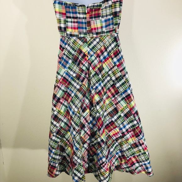 SOLD J. Crew Plaid Strapless Dress Size 8P - Picture 3 of 4